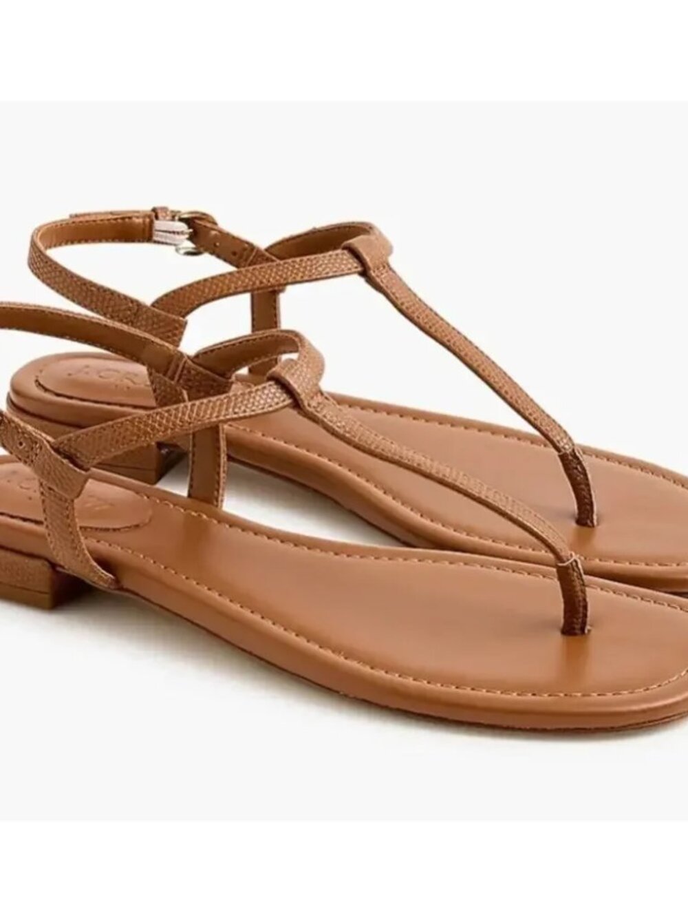 NWT J. Crew Tan Leather T-Strap Sandals - Picture 2 of 5